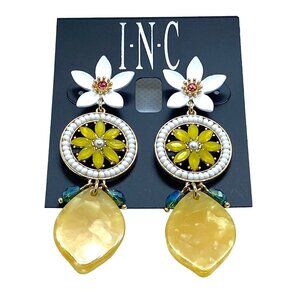 Flower and Lemon Gold-Tone Mixed Stone Dangle Drop Statement Earrings
